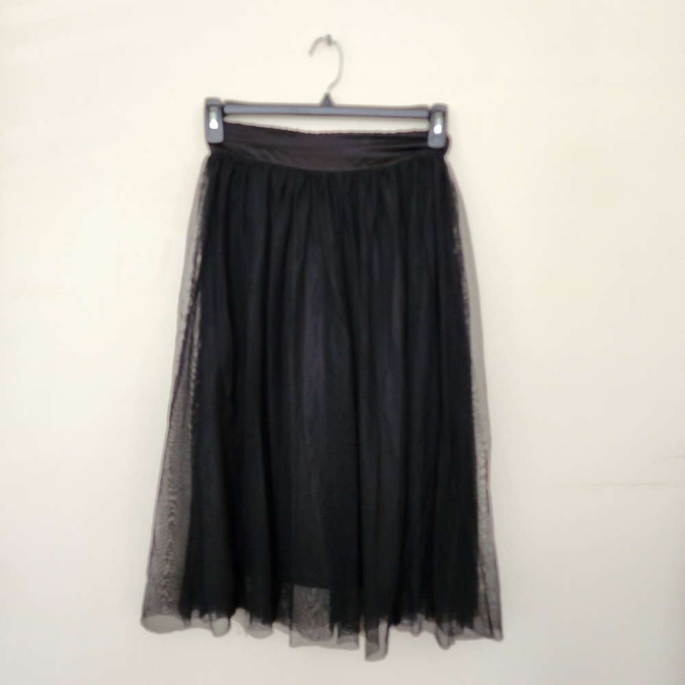 Love Fire Black Tulle Midi Skirt Elastic Waist Mesh Layered Women Small